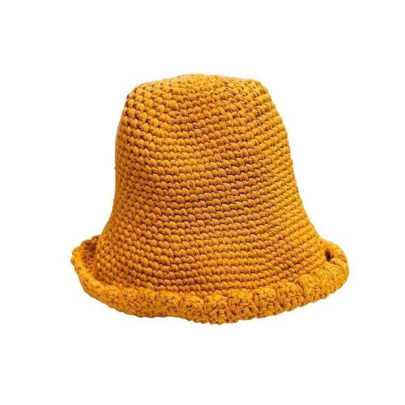 Free People Pixie Crocheted Knit Bucket Hat Solid Mustard Yellow - Picture 2 of 7